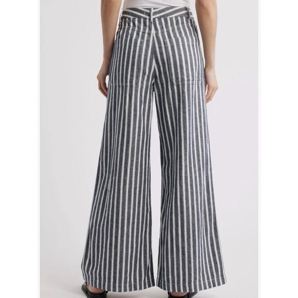 Madewell Zoe Relaxed Wide Pants Linen Blend Navy White Stripe Sz 4 High Rise - Picture 2 of 8